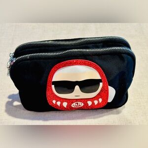 KARL LAGERFELD Clutch Bag Blk Nylon Daruma 3-Compartment Pouch Mint Never Used
